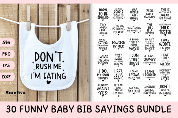 Download 30 Funny Baby Bib Quotes SVG Bundle - Quote Collection