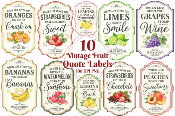 Download Vintage Fruit Quote Labels Bundle - Quote Collection