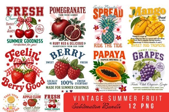 Download Vintage Summer Fruit Quotes PNG Bundle - Quote Collection